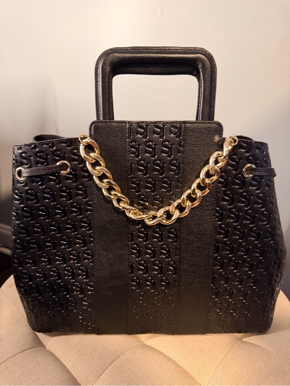 Sassy Jones Black Satchel with Gold Chain